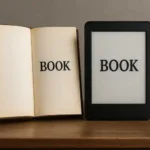 Ilustrasi buku fisik dan digital